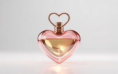 Luxury rose gold heart perfume bottle 3D mockup for Valentine's Day beauty gift, isolated.