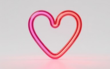 3D pink and red neon heart glowing light sign with wires for Valentine's Day romance isolated.