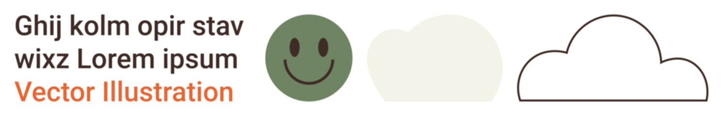 Fototapeta premium Branding, graphic design, creativity, advertising, abstract art, playful concepts. happy face with text, solid and outline cloud icons. Branding and graphic design concept