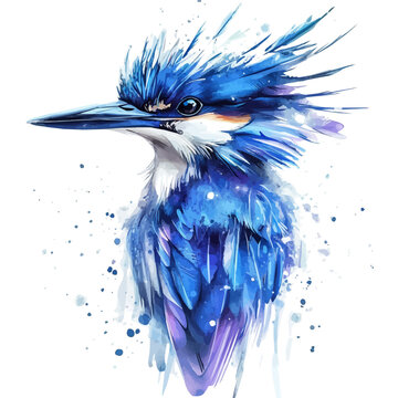watercolor of Kingfisher draw graphic, isolated on a white background.