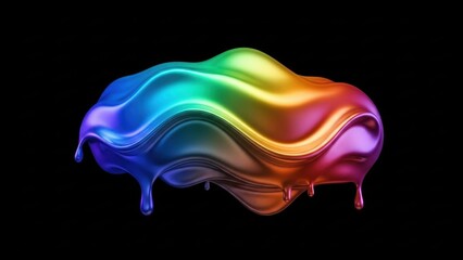 Abstract Rainbow Metallic Liquid Blob Dripping on Black Background