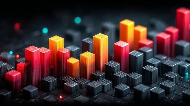 Colorful cityscape made of cubes and squares. The colors are red, yellow, and black - Powered by Adobe