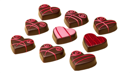 Delicious heart shaped chocolates with pink and red decorations