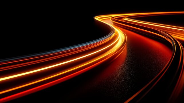 Long, curving road with bright orange lights. The road appears to be empty - Powered by Adobe