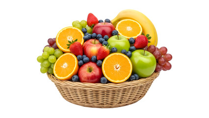 Fresh fruit basket with oranges apples grapes strawberries and blueberries