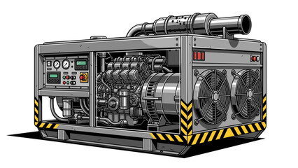 Industrial Diesel Generator with Exposed Components.