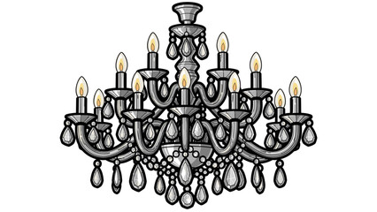 Ornate Black and White Chandelier Illustration.