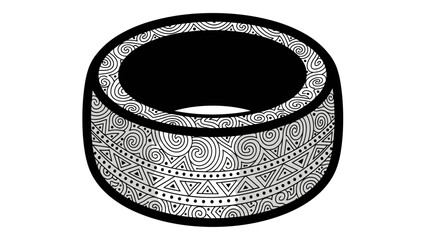 Ornate Black and White Decorative Bowl Illustration.