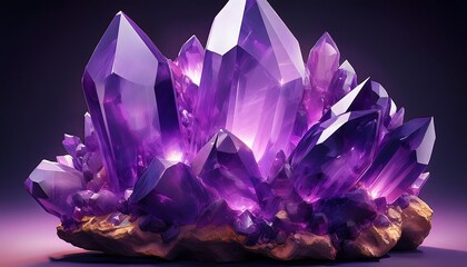 vibrant cluster of glowing purple amethyst crystals with sharp facets