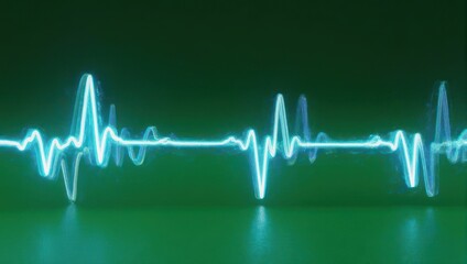 Abstract Neon Blue Heartbeat Line on Green Background.
