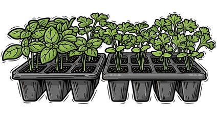 Seedlings in Black Plastic Trays.