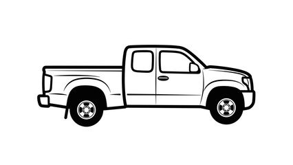 Simple Line Drawing of Pickup Truck. © affandy
