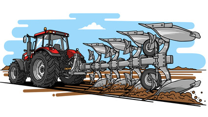 Tractor with Seeder Attachment in Field.