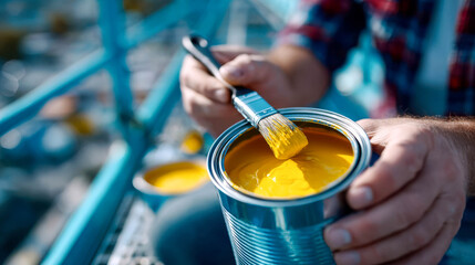 Crafting vibrant colors while perched high above the ground during a sunny afternoon