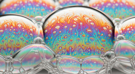 Abstract mesmerizing soap bubble iridescence revealing a spectrum of colors up close