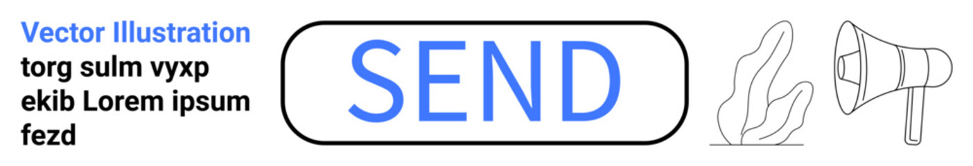 Fototapeta premium Communication, call to action, user interface, digital marketing, social media, notification. Send button with megaphone icon and abstract leaf shapes. Communication and user interface design concept