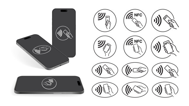 Smartphone NFC RFID Contactless Payment Vector &ndash; Realistic Mobile Phone with Wireless Payment Icon, Digital Wallet, Tap to Pay Technology Isolated
