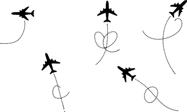 A group of airplanes flying in different directions in a stylized illustration