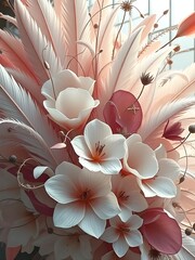 A bouquet of feathers and flowers.