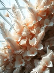 A bouquet of feathers and flowers.