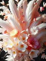 A bouquet of feathers and flowers.