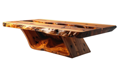 Stunning Live Edge Wood Slab Table with Sculptural Base on Black Background