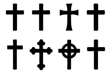 Fototapeta premium Different christian cross silhouette icons set simple design