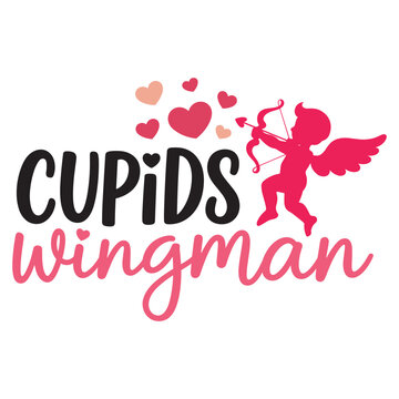 Cupid's Wingman - Cute Valentine Silhouette Design with Hearts.