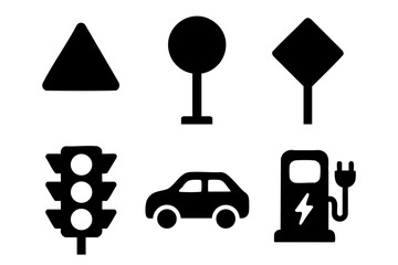 Different traffic silhouette icons set simple design