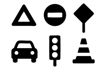 Different traffic silhouette icons set simple design