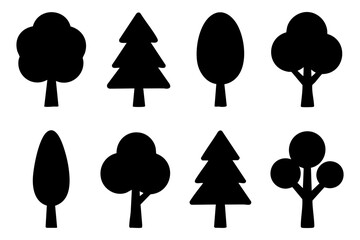 Different tree silhouette icons set simple design