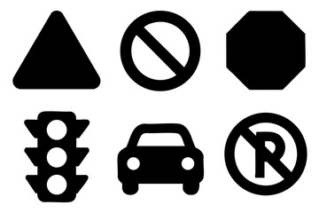 Different traffic silhouette icons set simple design