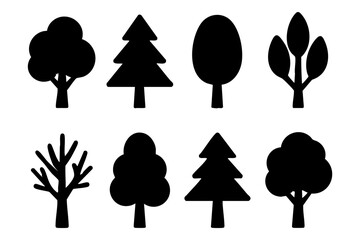 Different tree silhouette icons set simple design