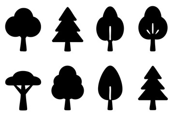 Different tree silhouette icons set simple design