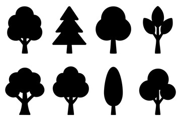 Different tree silhouette icons set simple design