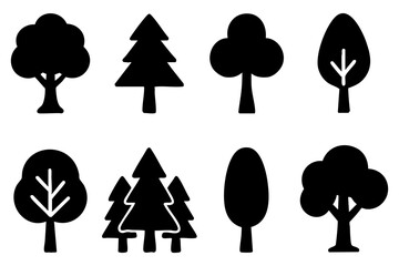 Different tree silhouette icons set simple design