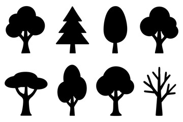 Different tree silhouette icons set simple design