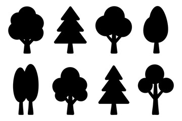 Different tree silhouette icons set simple design