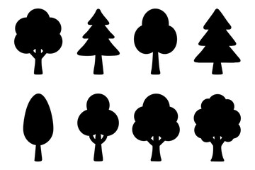 Different tree silhouette icons set simple design