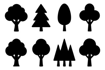Different tree silhouette icons set simple design