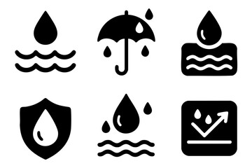 Different waterproof silhouette icons set simple design