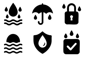 Different waterproof silhouette icons set simple design