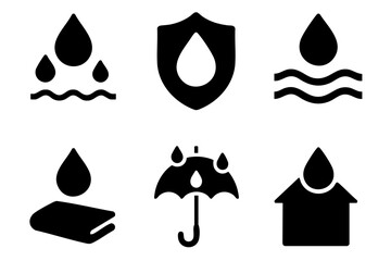 Different waterproof silhouette icons set simple design