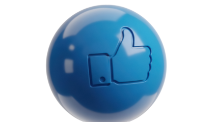 Blue thumbs up icon isolated PNG on transparent background, like button graphic for social media and approval concepts