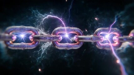 電弧で切断される交差した鎖を捉えた迫力の瞬間