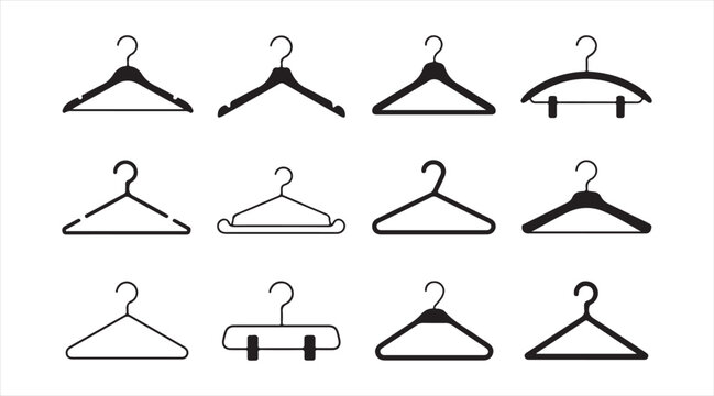 Vector hanger illustration set featuring garment, coat and shirt hangers for wardrobe organization