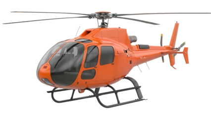 Orange helicopter PNG isolated on transparent background, modern air transport for travel and rescue operations, aviation vehicle