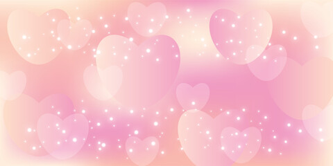 Pink background with delicate hearts and white glowing bokeh dots, abstract design for Valentine's Day, wedding, love, or romantic greeting cards.