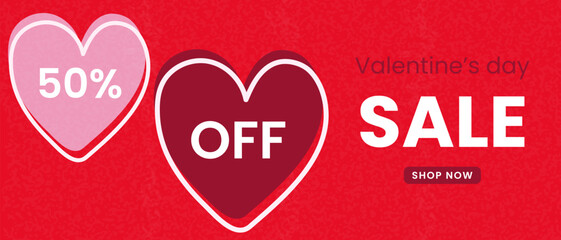 Valentine's Day sale graphic design with discounts. Heart-shaped banner for a holiday discount marketing campaign.