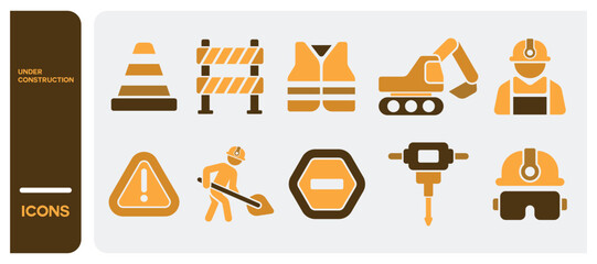 Set of under construction, road work, vector icons